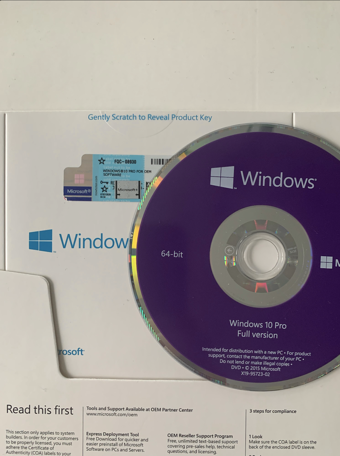 Windows 10 64 Bit Genuine Dvd + Product Key Sticker  Brand New Pr0fressional